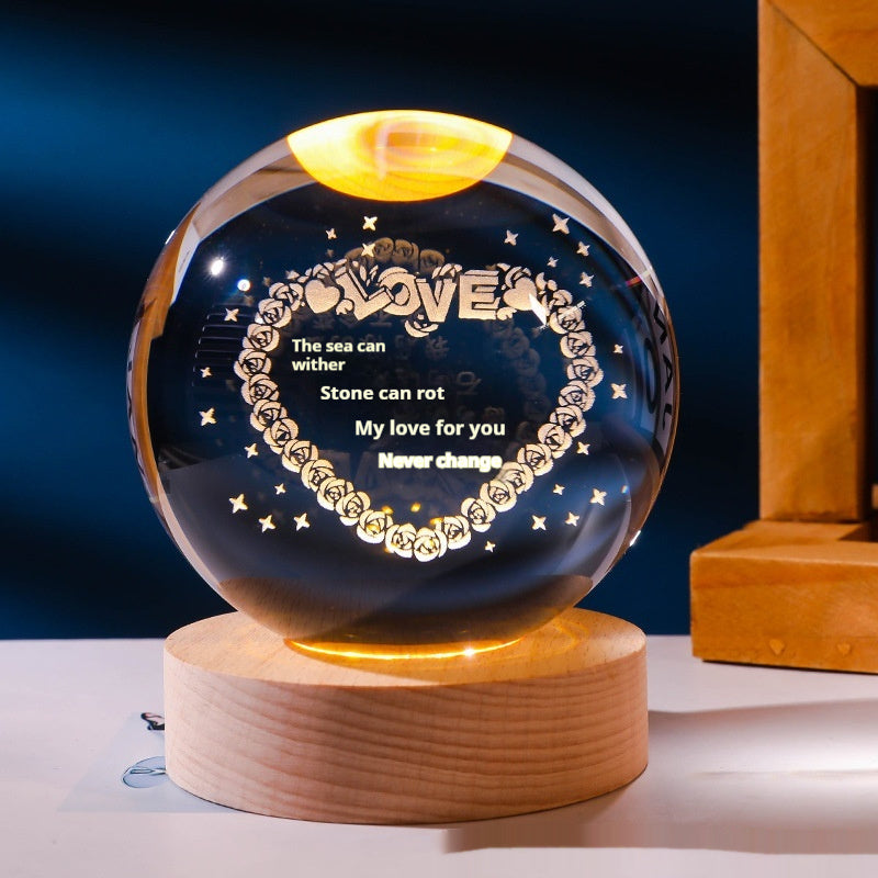 Luminous 3d Inner Carved Crystal Ball Small Night Lamp